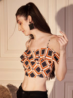 🧡 Retro Grid Printed Viscose Crop Top