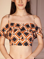 🧡 Retro Grid Printed Viscose Crop Top
