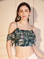 💚 Tropical Patch Printed Viscose Crop Top