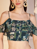 💚 Tropical Patch Printed Viscose Crop Top