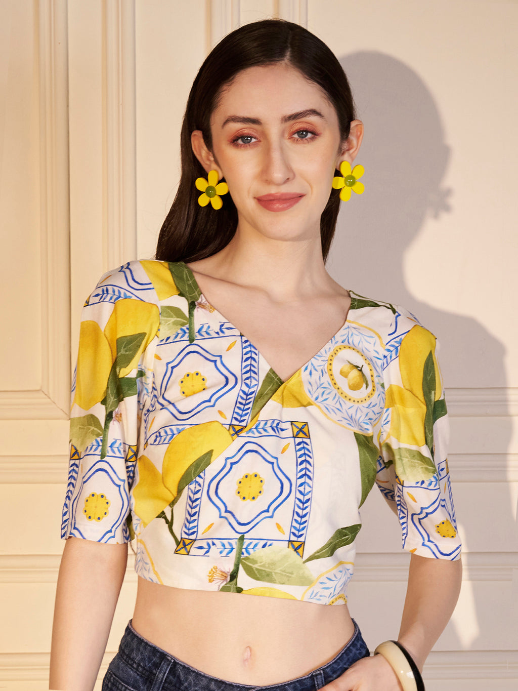 🍋 Lemon Zest Printed Viscose Crop Top