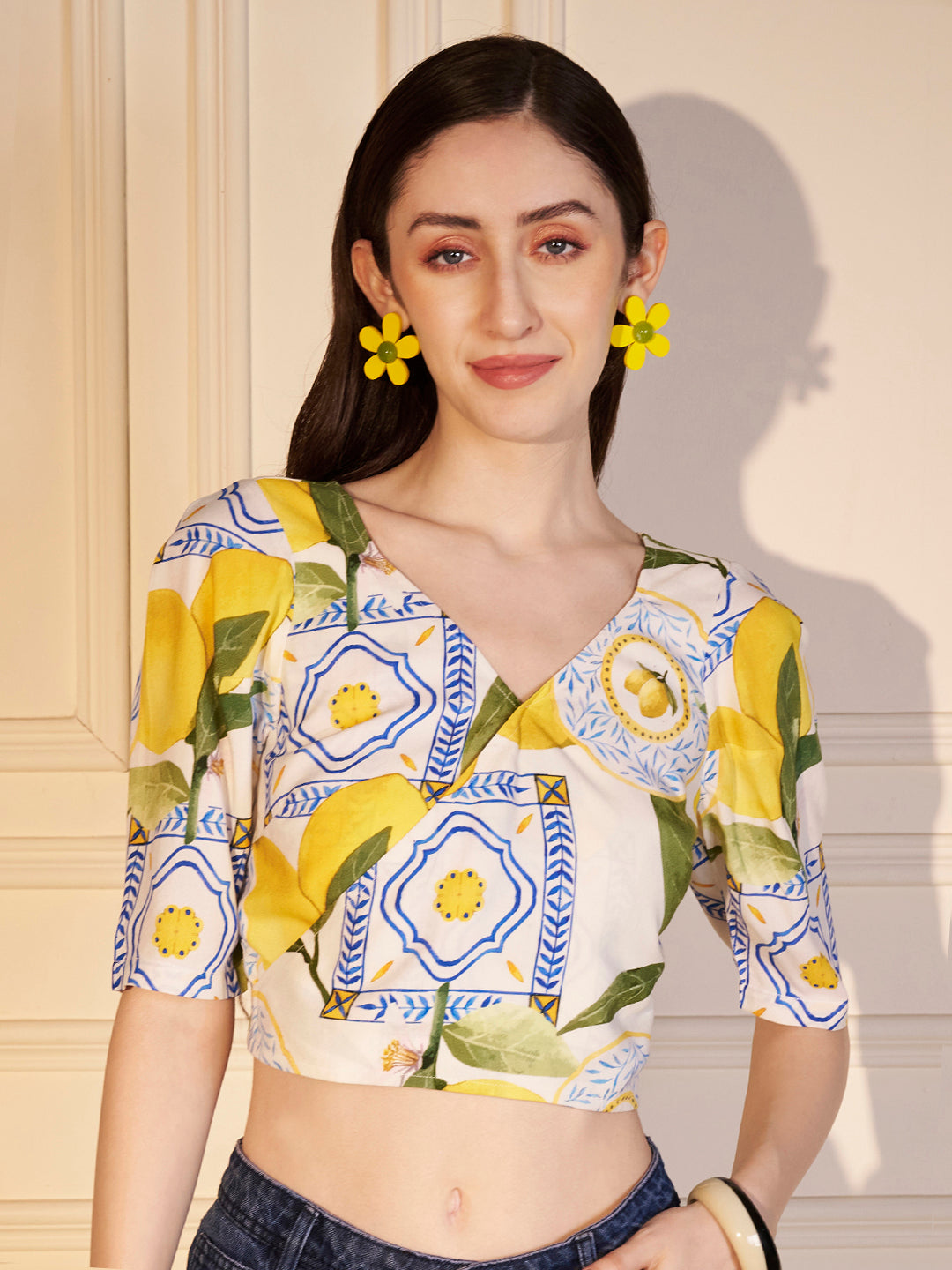 🍋 Lemon Zest Printed Viscose Crop Top