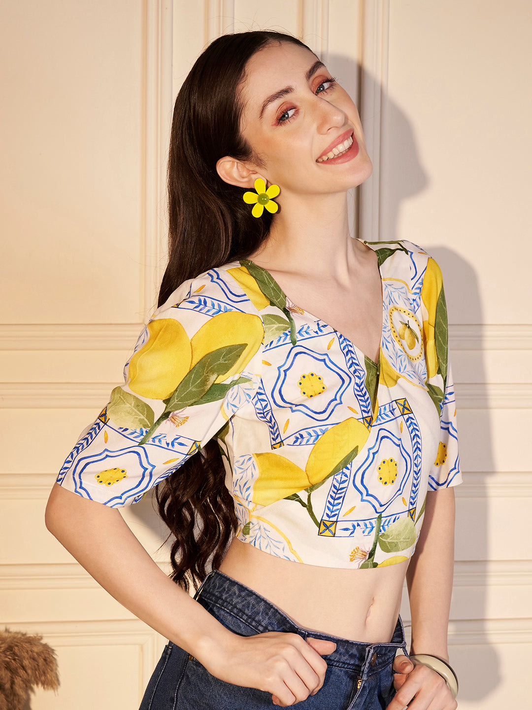 🍋 Lemon Zest Printed Viscose Crop Top