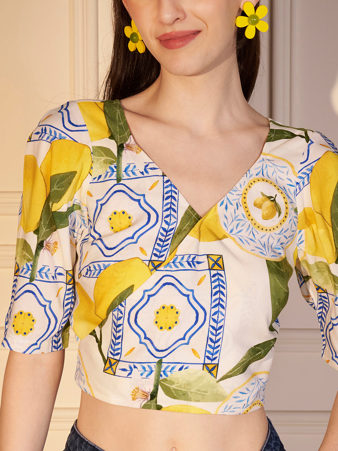 🍋 Lemon Zest Printed Viscose Crop Top