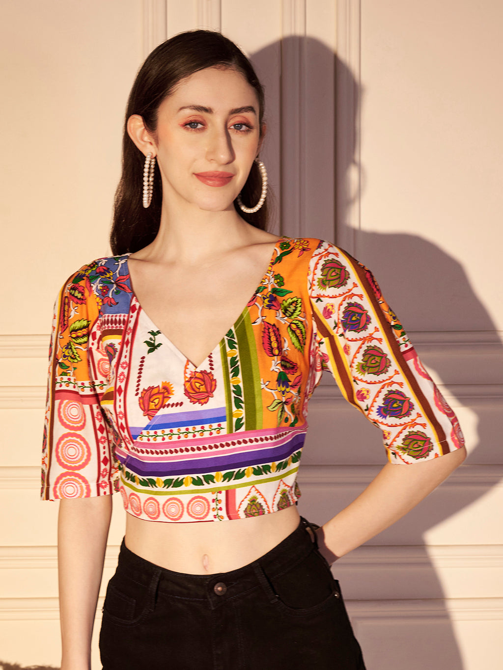 🌺 Boho Mosaic Printed Viscose Crop Top