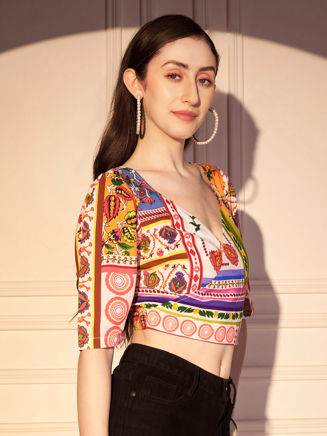 🌺 Boho Mosaic Printed Viscose Crop Top
