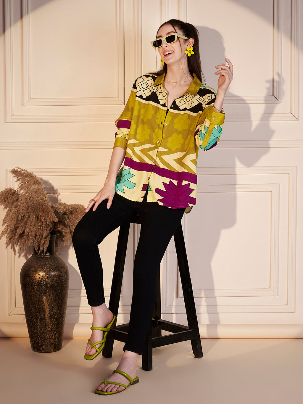 🌼 Geo Bloom Printed Viscose Shirt