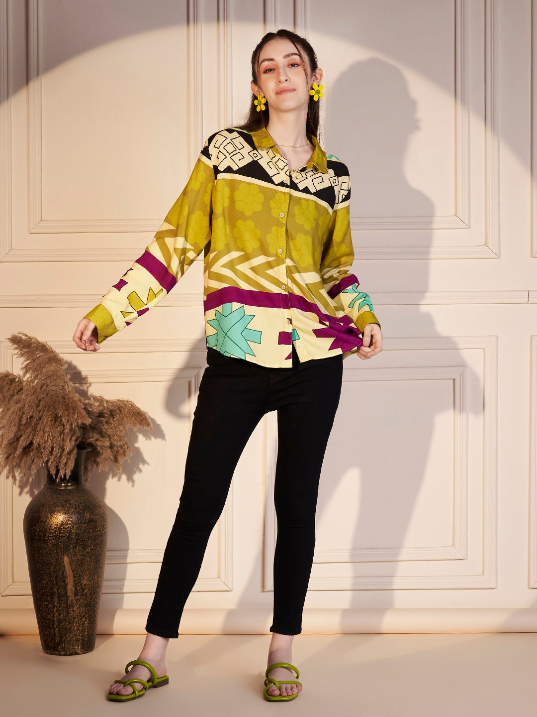 🌼 Geo Bloom Printed Viscose Shirt