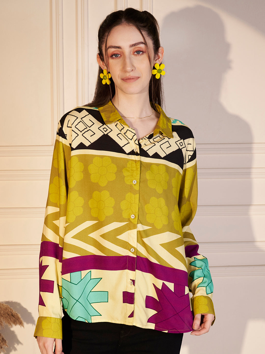 🌼 Geo Bloom Printed Viscose Shirt