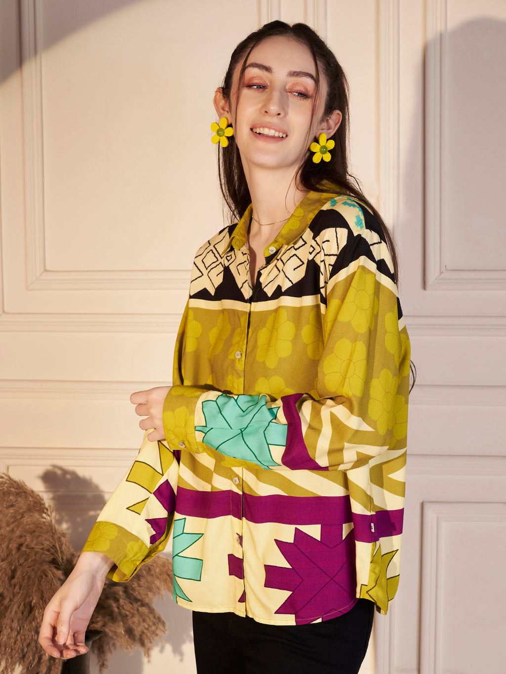 🌼 Geo Bloom Printed Viscose Shirt