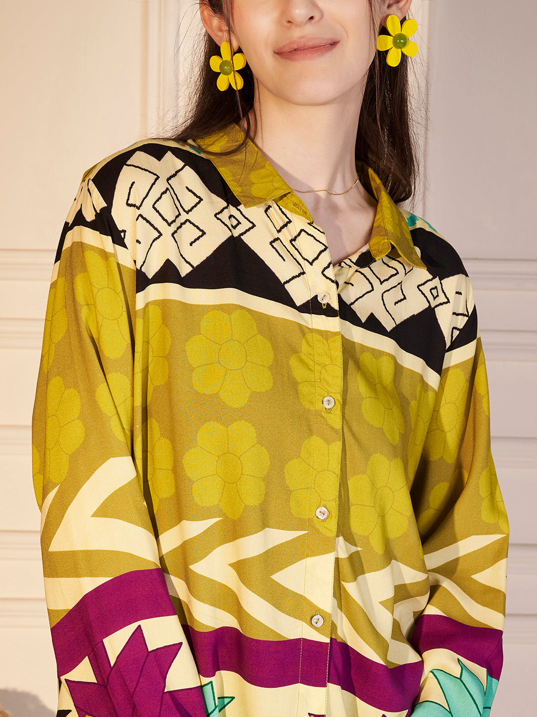 🌼 Geo Bloom Printed Viscose Shirt