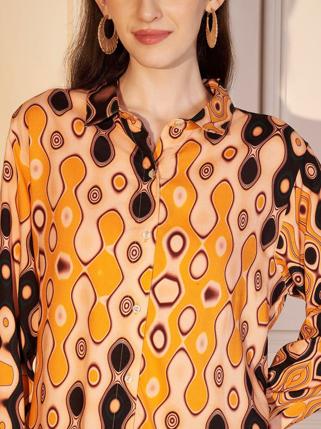 🧡 Retro Swirl Printed Viscose Shirt