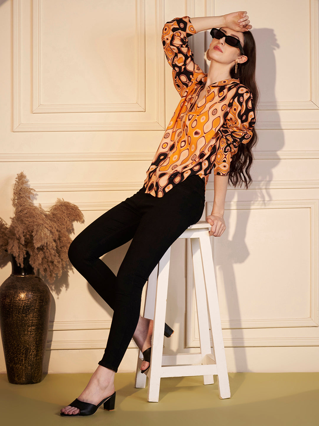 🧡 Retro Swirl Printed Viscose Shirt