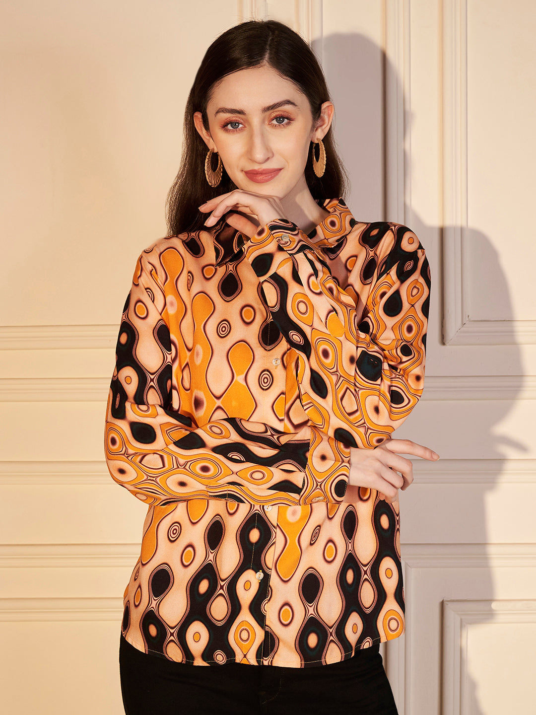 🧡 Retro Swirl Printed Viscose Shirt
