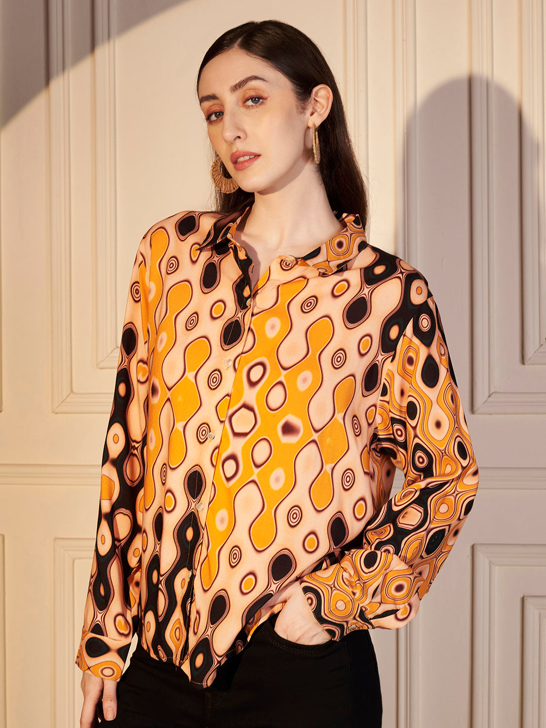 🧡 Retro Swirl Printed Viscose Shirt