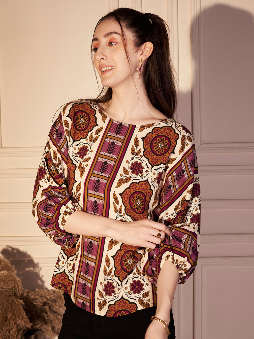 🌸 Vintage Bloom Printed Viscose Top