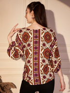 Monochrome Leaf Printed Viscose Top