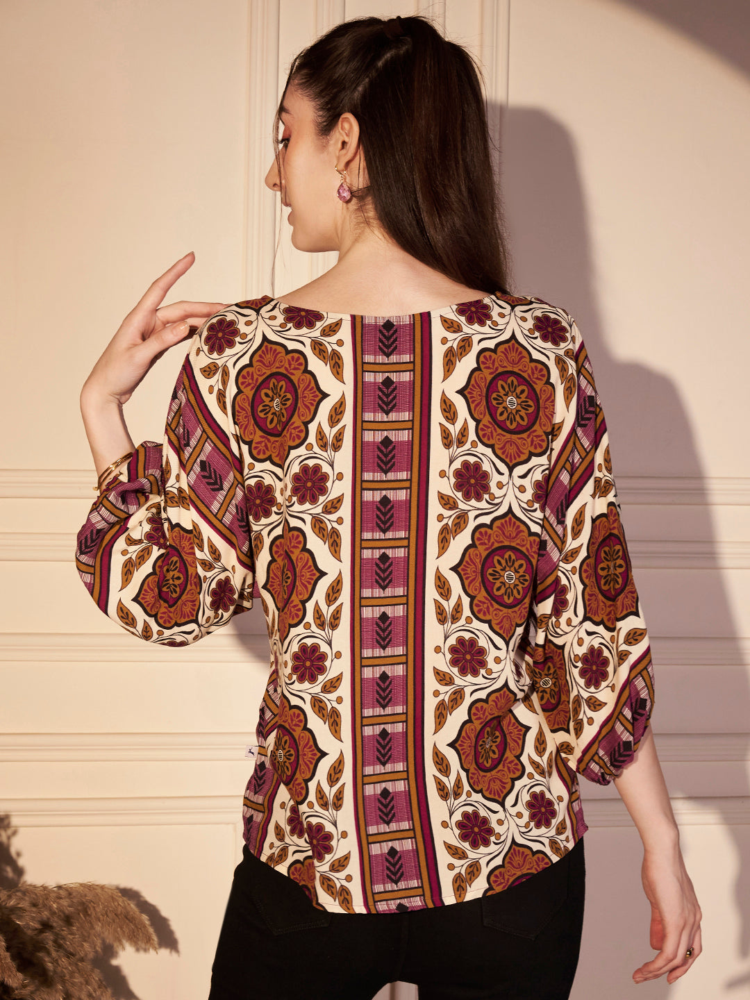 Monochrome Leaf Printed Viscose Top