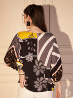 🌼 Monochrome Leaf Printed Viscose Top