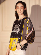 🌼 Monochrome Leaf Printed Viscose Top