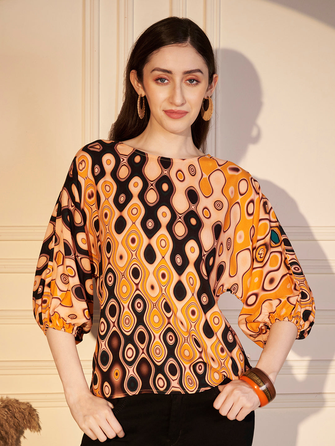 Monochrome Leaf Printed Viscose Top