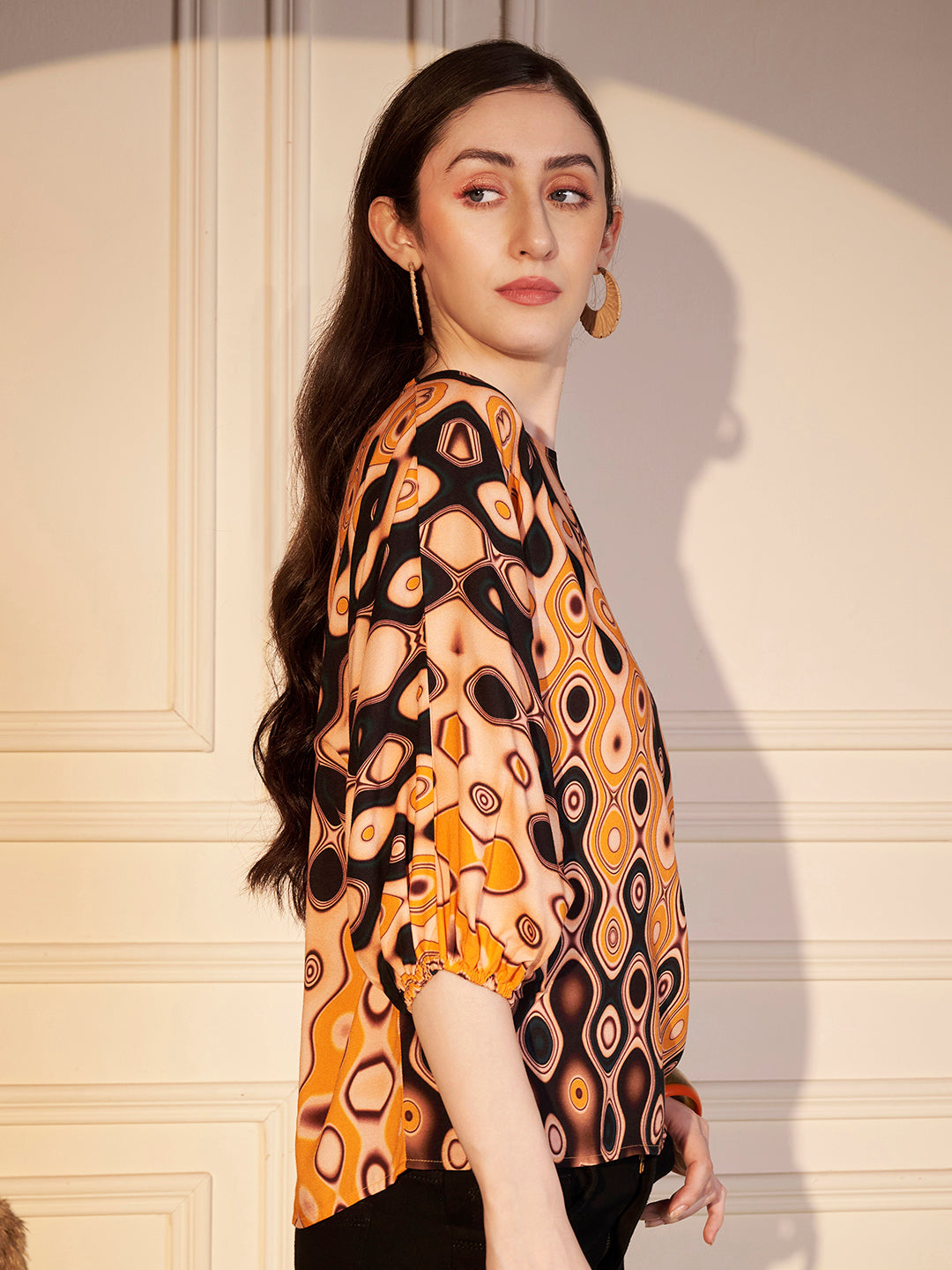 Monochrome Leaf Printed Viscose Top
