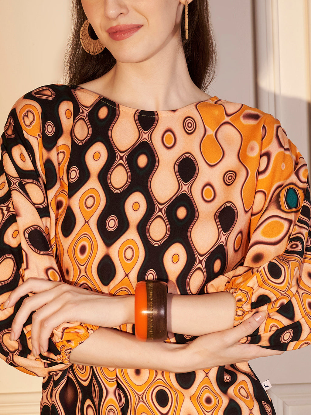 Monochrome Leaf Printed Viscose Top