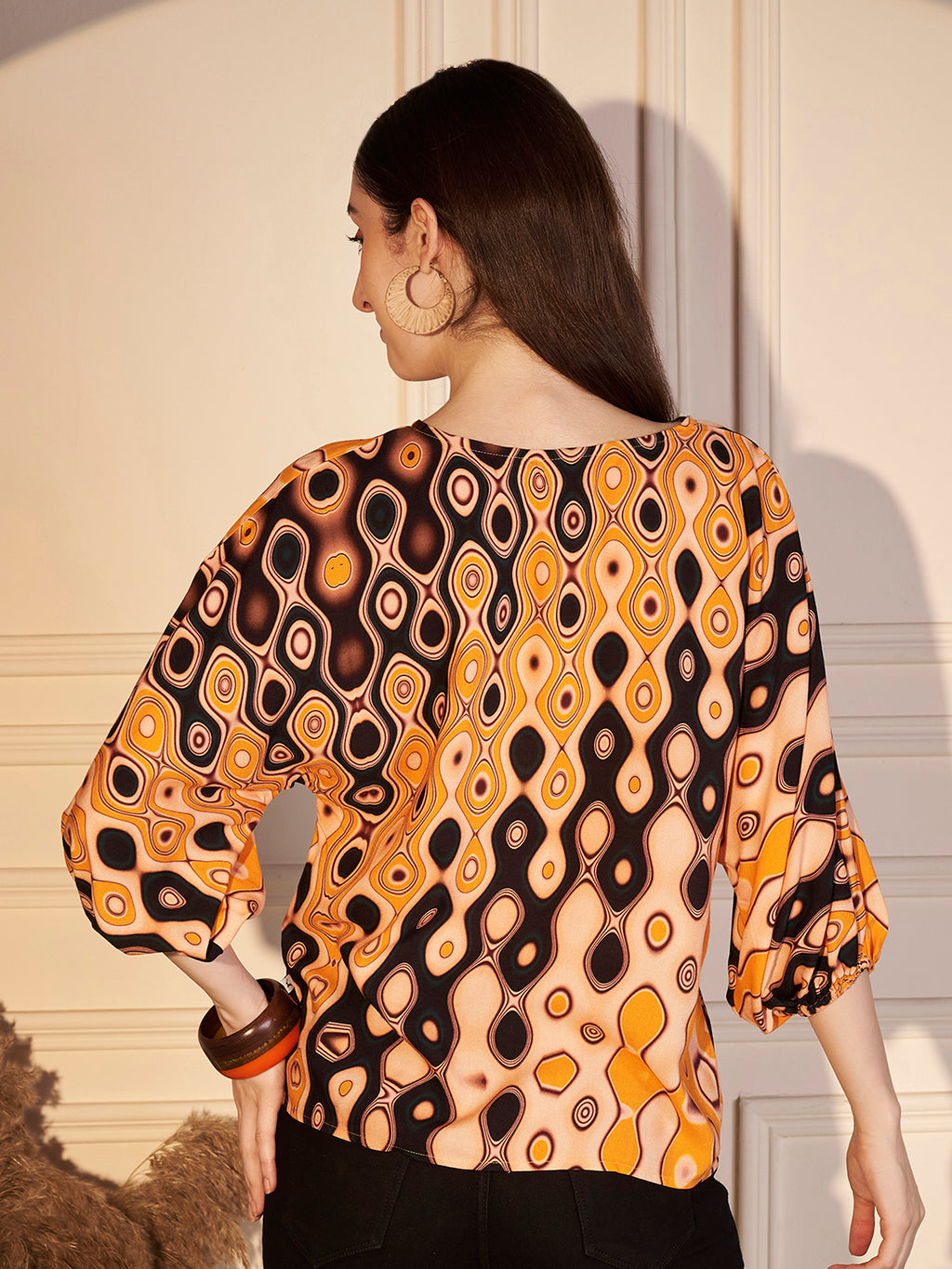 Monochrome Leaf Printed Viscose Top