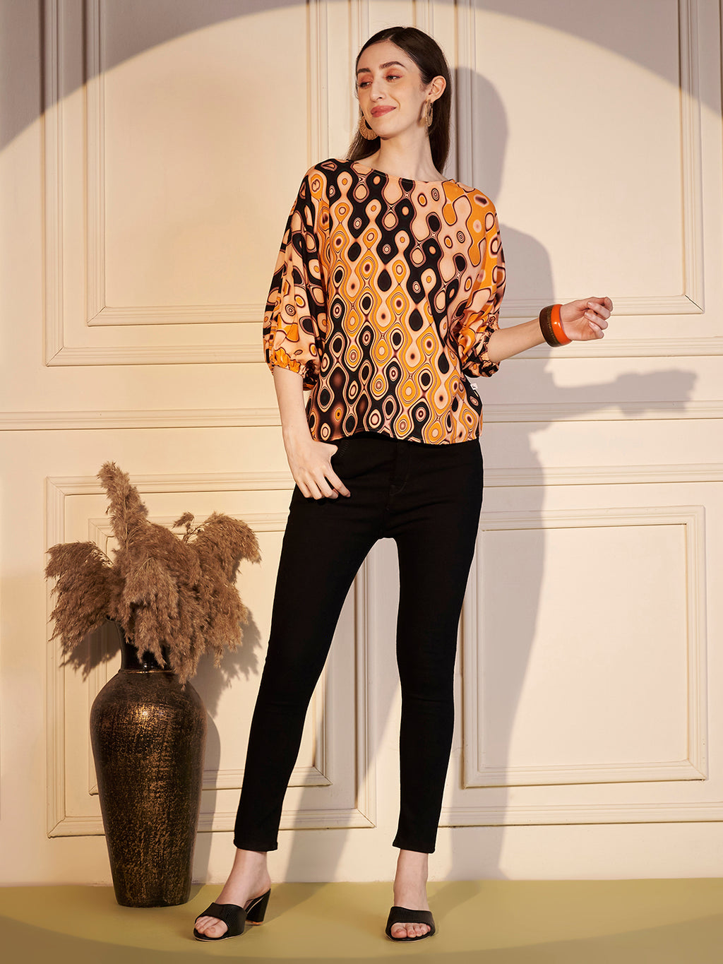Monochrome Leaf Printed Viscose Top