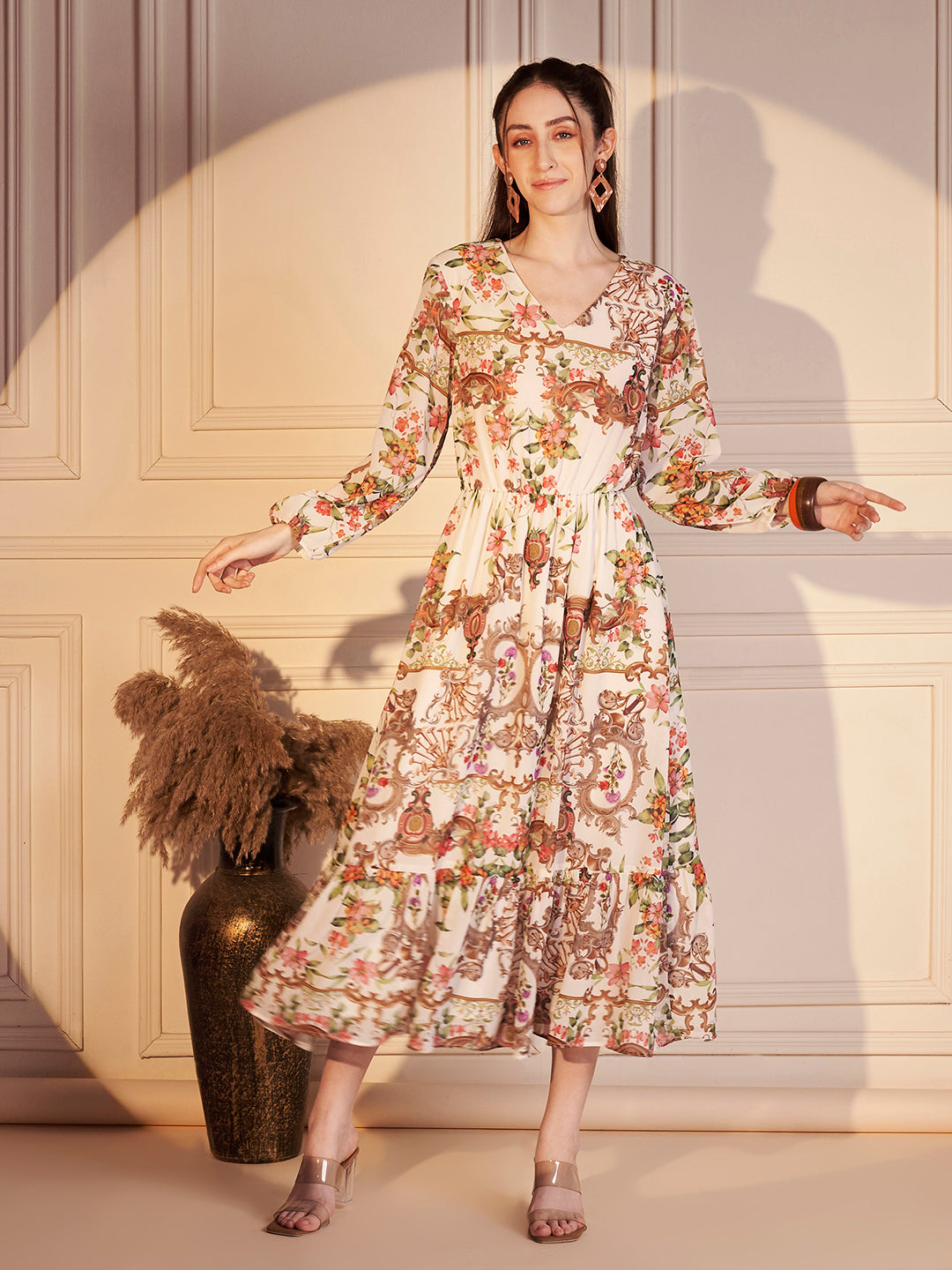 🌸 Vintage Garden Poly Georgette Printed Dress