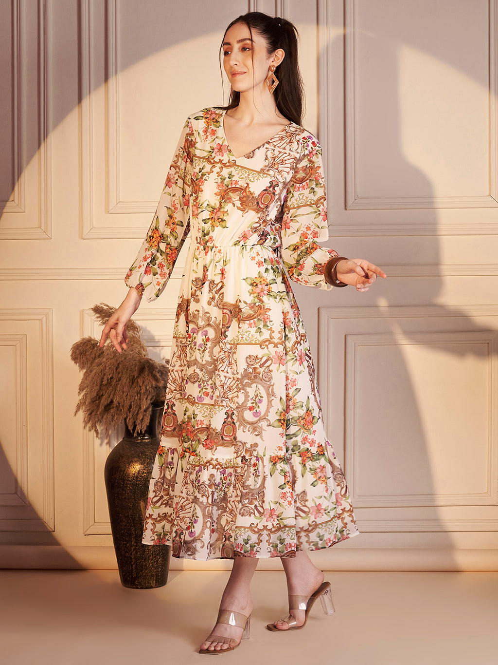 🌸 Vintage Garden Poly Georgette Printed Dress