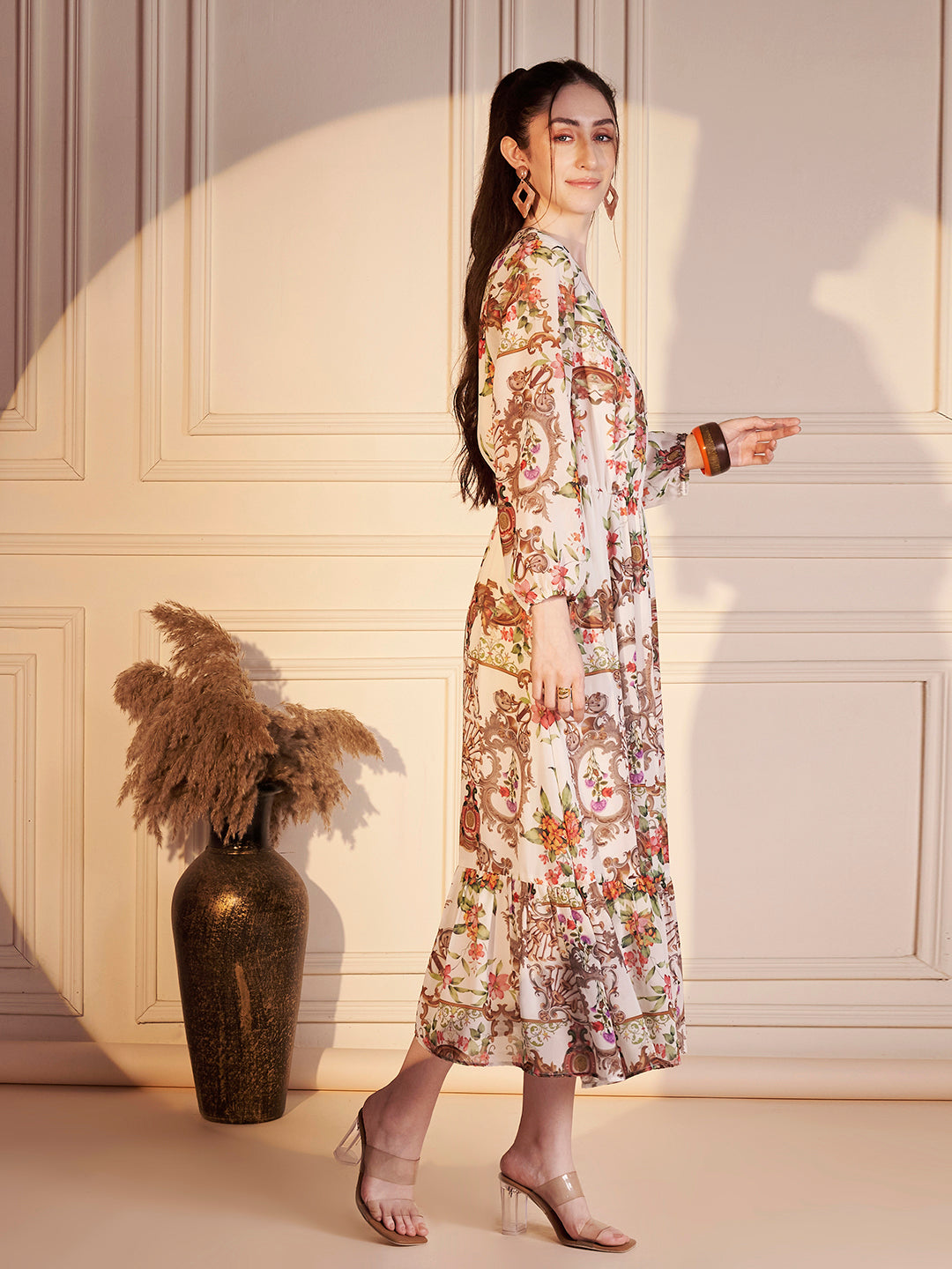 🌸 Vintage Garden Poly Georgette Printed Dress