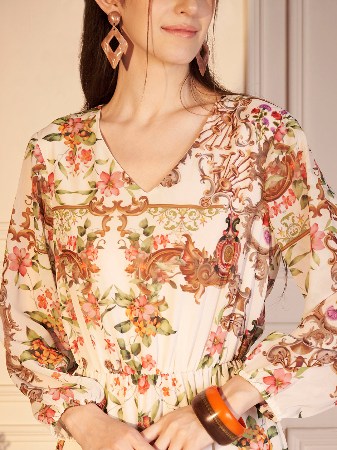 🌸 Vintage Garden Poly Georgette Printed Dress