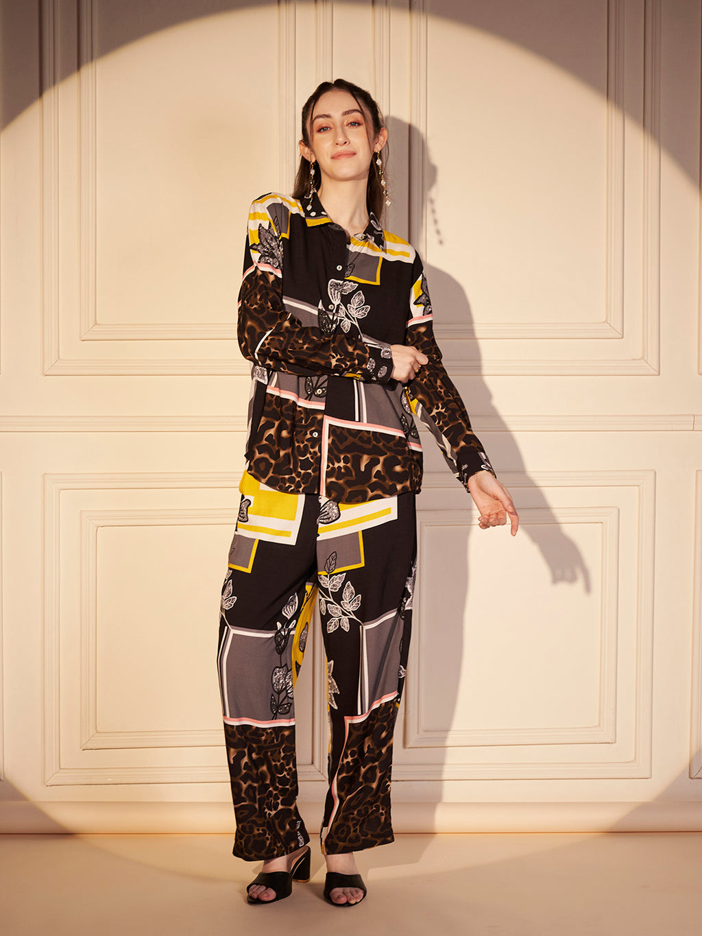 Black & Yellow Abstract Print Shirt Co-ord Set