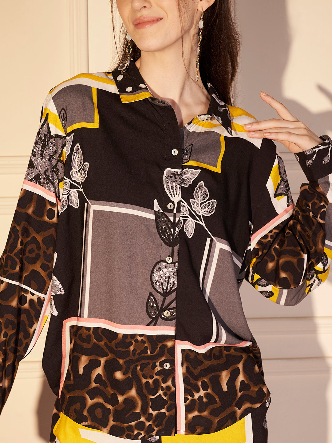 Black & Yellow Abstract Print Shirt Co-ord Set