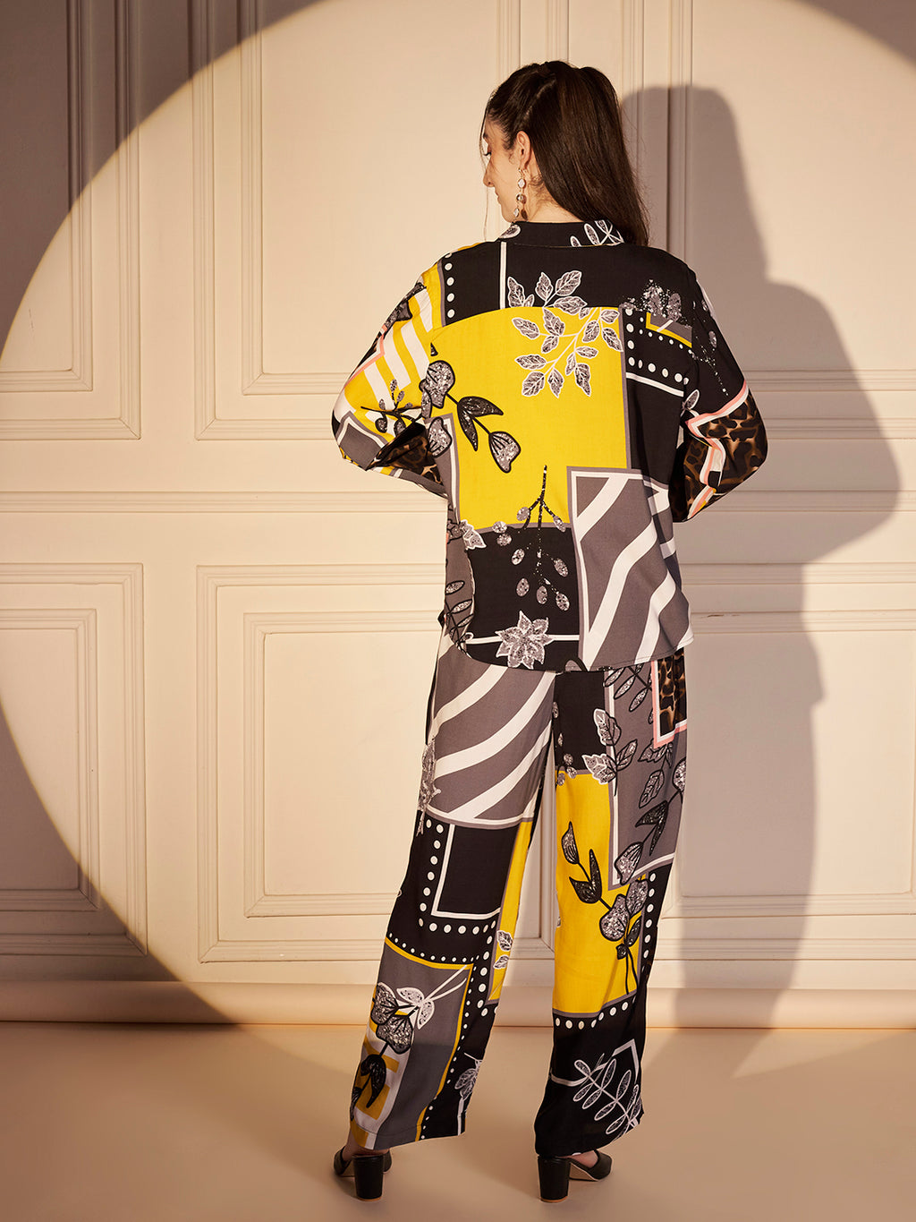 Black & Yellow Abstract Print Shirt Co-ord Set