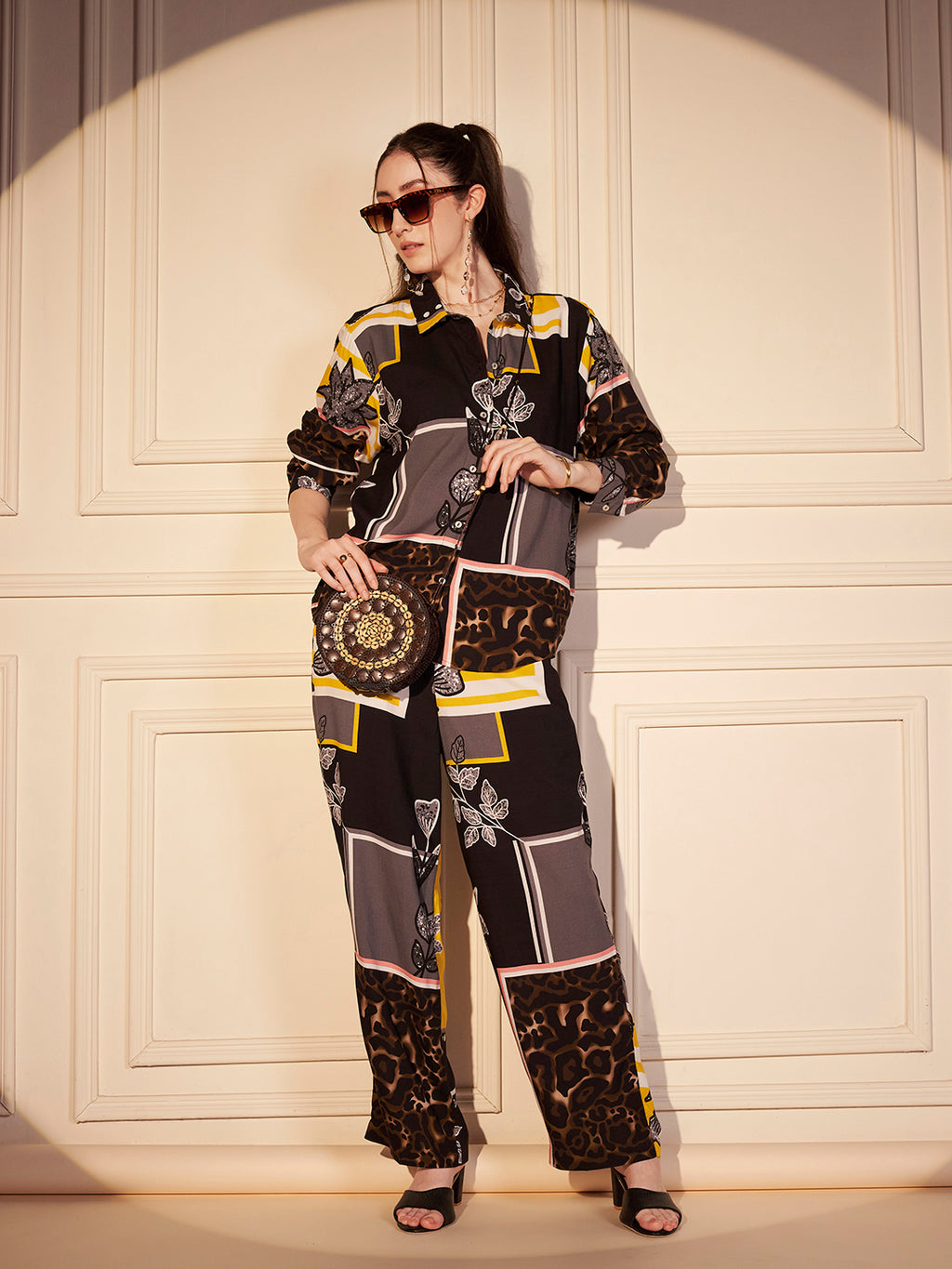 Black & Yellow Abstract Print Shirt Co-ord Set