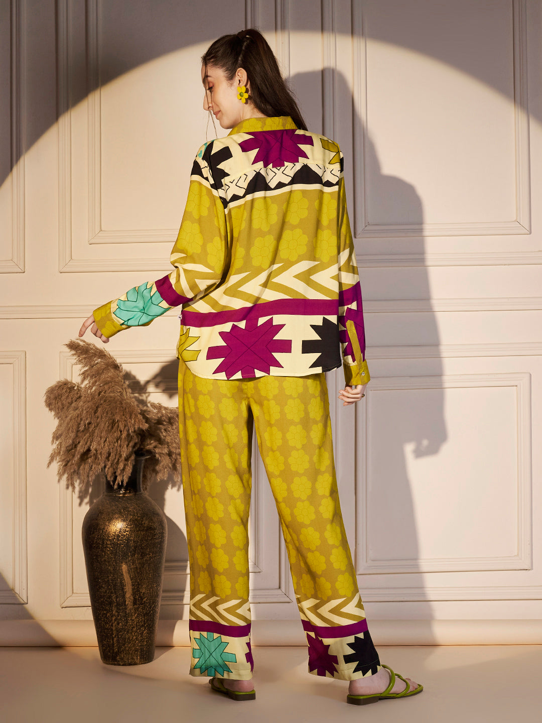 Abstract Geo Print Co-ord Set in Lime & Magenta