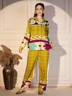 Abstract Geo Print Co-ord Set in Lime & Magenta