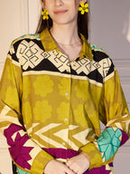 Abstract Geo Print Co-ord Set in Lime & Magenta