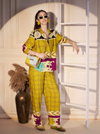 Abstract Geo Print Co-ord Set in Lime & Magenta