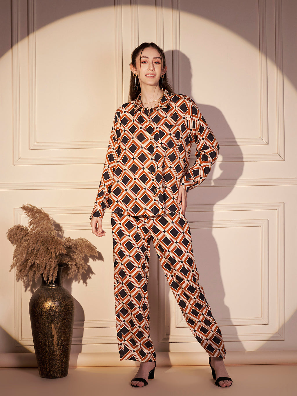 Retro Geometric Print Shirt & Trouser Co-ord Set