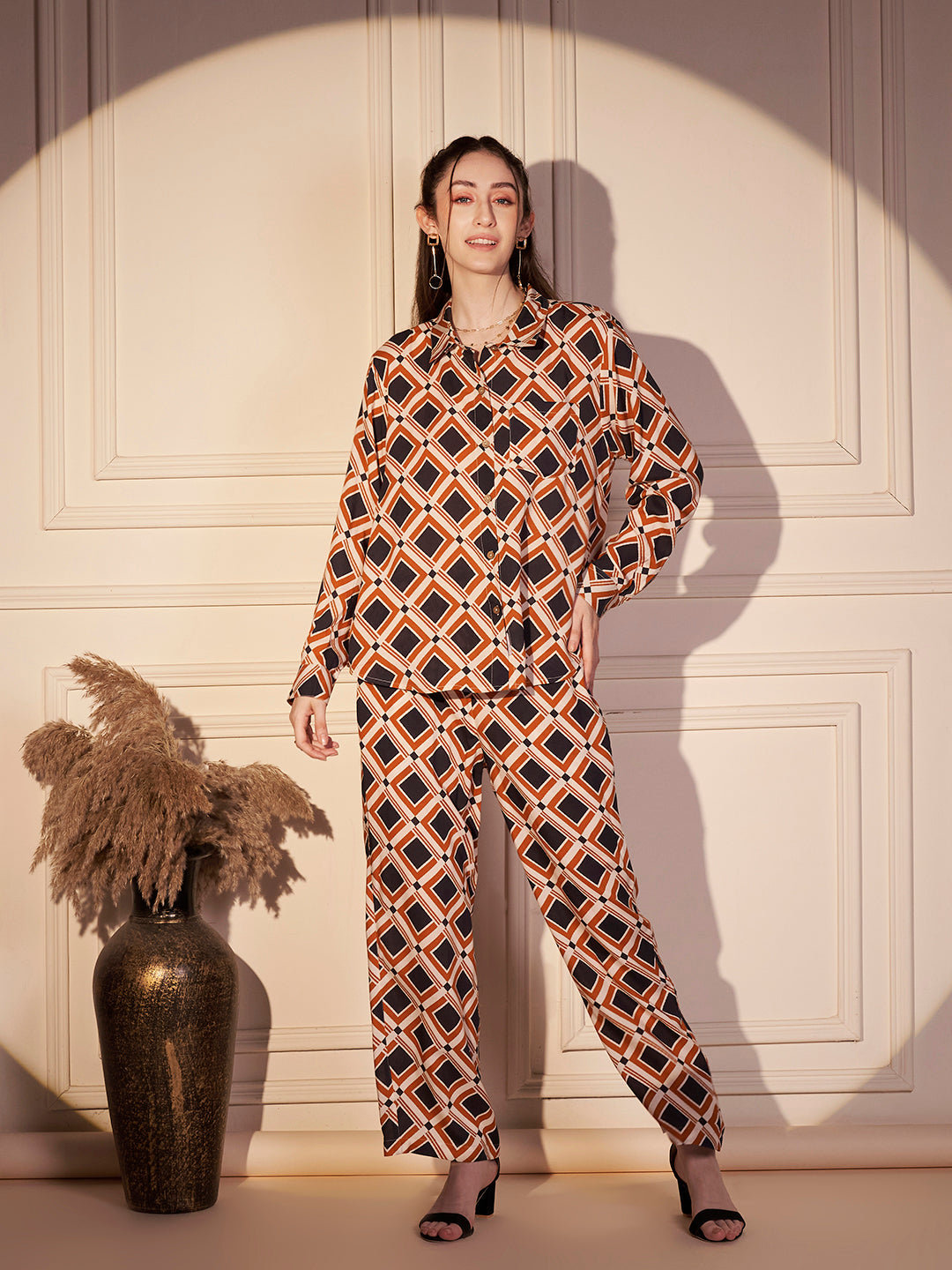 Retro Geometric Print Shirt & Trouser Co-ord Set