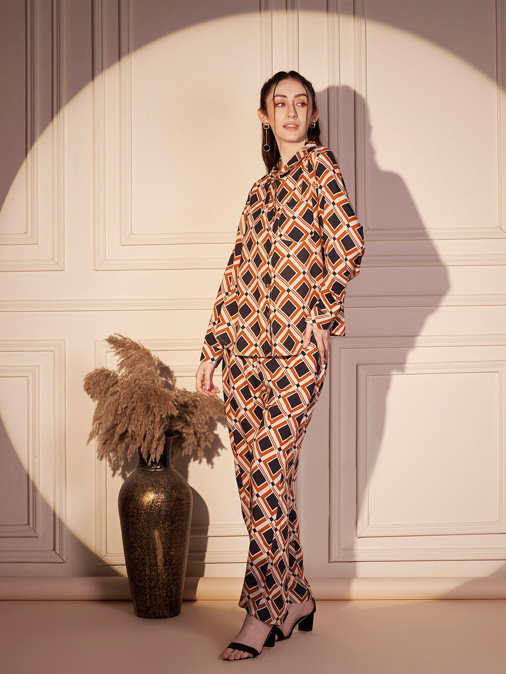 Retro Geometric Print Shirt & Trouser Co-ord Set