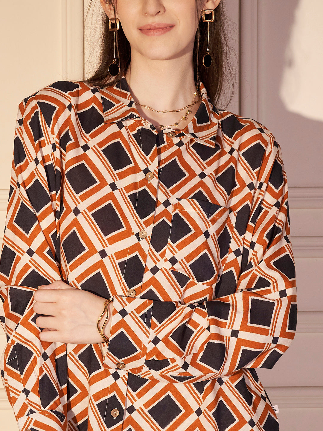 Retro Geometric Print Shirt & Trouser Co-ord Set