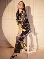 Black & Yellow Abstract Floral Printed Co-ord Set