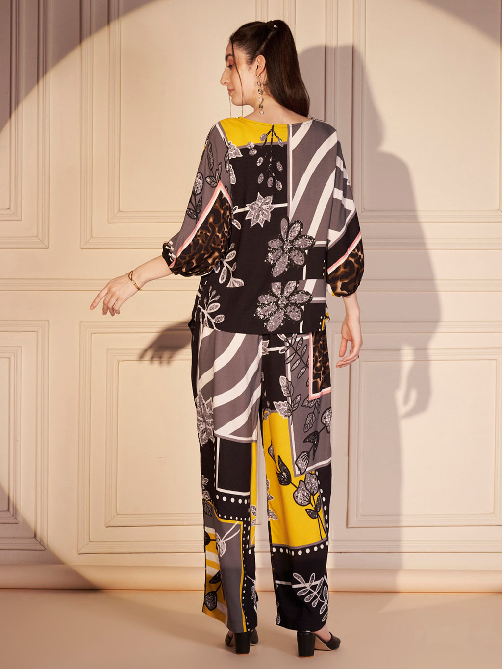 Black & Yellow Abstract Floral Printed Co-ord Set