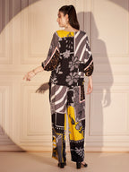 Black & Yellow Abstract Floral Printed Co-ord Set