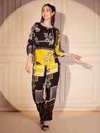 Black & Yellow Abstract Floral Printed Co-ord Set