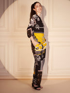Black & Yellow Abstract Floral Printed Co-ord Set